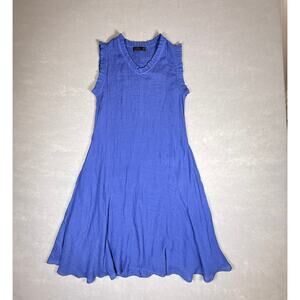 Gaya silk/cotton blue midi dress - sleeveless v neck modest gauzy beachy size M